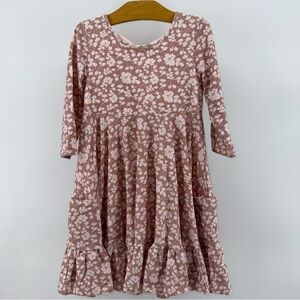 SweetHoney Blush Floral Ruffle Hem Girls Dress with Back Bow